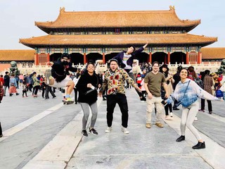 Students posing outside of the Forbidden City in Beijing