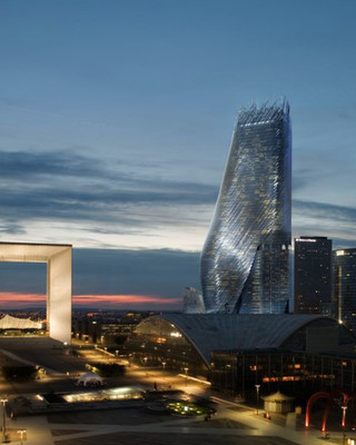 Rendering of a proposal for the Phare Tower in the La Défense area of Paris, France. If built, it would have been the tallest skyscraper in Paris.