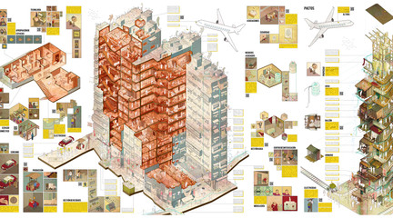 Detail drawing of a section of an imagined Kowloon Walled City