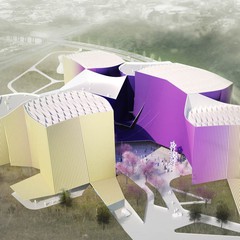 Bird’s eye view of a rendering of a proposed new museum for the New Taipei City Museum of Art