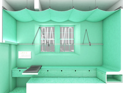 Image of Radio Room in Highbridge Media Lab, with modular superfurniture that enables students and teachers to rapidly reconfigure their space.