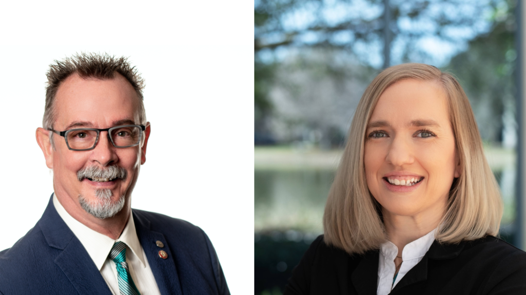 Two side-by-side headshots of NCARB representatives Harry Falconer and Emily Anderson