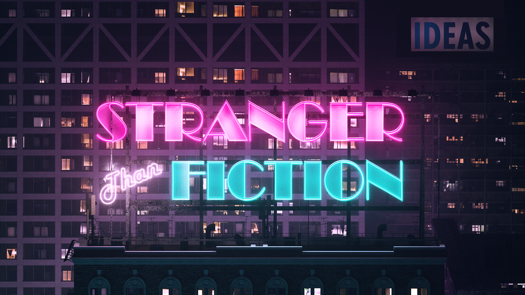 Event image for Stranger than Fiction, text against the background of a building