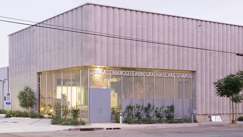 Cantilevered concrete on the main entry of the building: