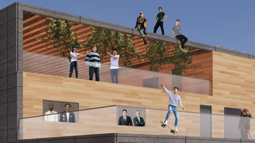 UCLA's Bruin Builders "inhabiting" their winning project, "ModuNature"