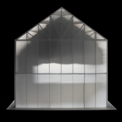 Side view of a translucent house in black and white