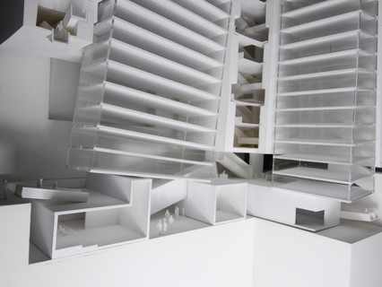 Photograph showing ground level detail of physical model.