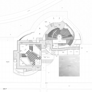 Black and white ground floor plan drawing.