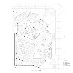 Black and white plan drawing of ground level.