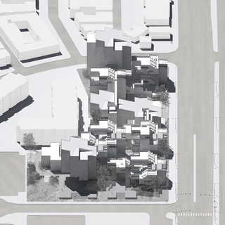 Rendered axonometric projection of a housing development in Los Angeles.