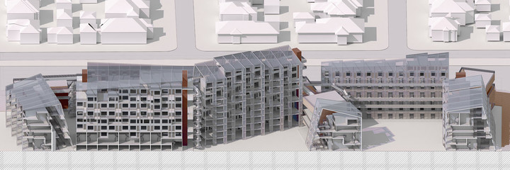 Section perspecive drawing of a housing development in Los Angeles.