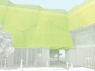 Courtyard perspective expressing facade system.