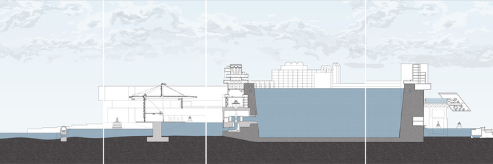 Section drawing of crane and water systems.