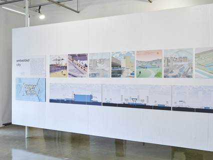 Student work from A Disciplinary Guide to Currents: Water, on display in the Perloff Hall Gallery.