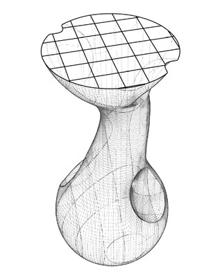 A cross-section drawing of a primary member with hidden lines in perspective view