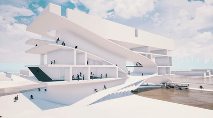 Rendering of futuristic white building