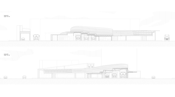 two section drawings of the Fire Station in one-eighth of an inch scale.