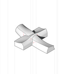 Exploded axonometric diagram showing four distinct forms that combine to form the aggregate.