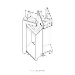 Axonometric drawing of the first iteration of the building