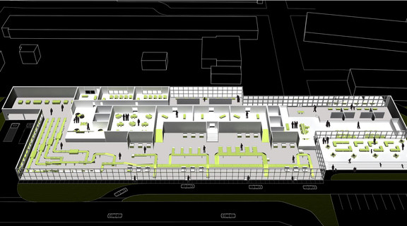 Axonometric drawing with roof disappeared to demonstrated program.