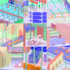 Colorful grid of nine plots